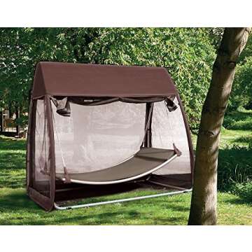 Abba Patio Outdoor Swing Hammock with Mosquito Net, Canopy Swing Bed for Patio, Porch, Backyard, 8'L x 5'W x 7'H, Chocolate