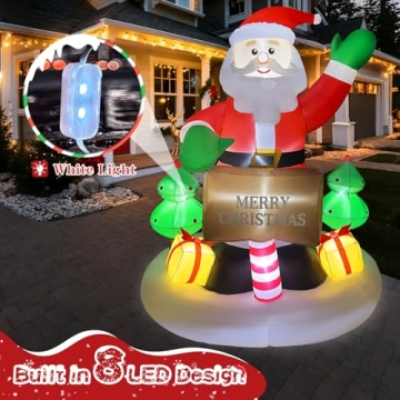 2025 Christmas Inflatable Santa 6FT Holding Sign Santa Claus Christmas Inflatables Outdoor Decoratio...