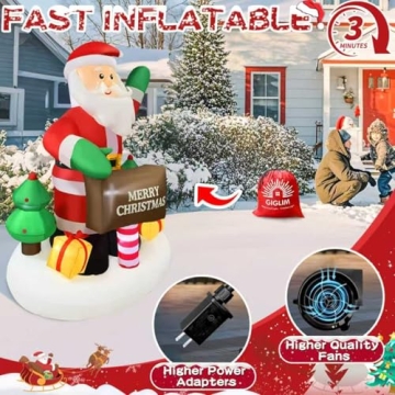 2025 6FT Inflatable Santa with LED Lights for Christmas