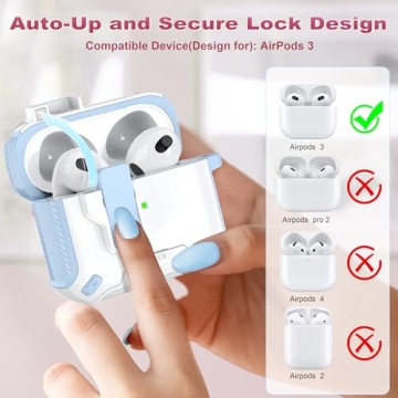 R-fun Compatible AirPods 3rd Generation Headphone Cases, Fully Drop Proof Auto Eject Protective Cover Design, New Charging Port Dust and Stand Design，Blue+White