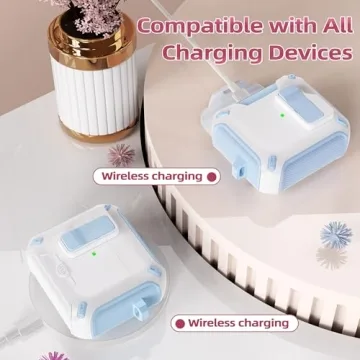 R-fun Compatible AirPods 3rd Generation Headphone Cases, Fully Drop Proof Auto Eject Protective Cover Design, New Charging Port Dust and Stand Design，Blue+White