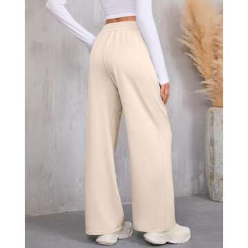 Locoowai Women's Wide Leg Sweatpants, Adjustable Shockcord High Waisted Pleated Pants Straight Leg Flared Joggers with Pocket(Apricot,S)