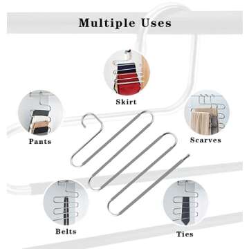 Pants Hangers Non Slip Space Saving Hangers 6 Pack S-Shape Trousers Hangers Stainless Steel Clothes ...