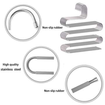 Pants Hangers Non Slip Space Saving Hangers 6 Pack S-Shape Trousers Hangers Stainless Steel Clothes Hangers Closet Organizer for Pants Jeans Scarf Trouser Tie Towel(6 Pack Gray)