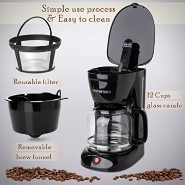 Mixpresso 12 Cup Drip Coffee Maker with Auto-Off Feature