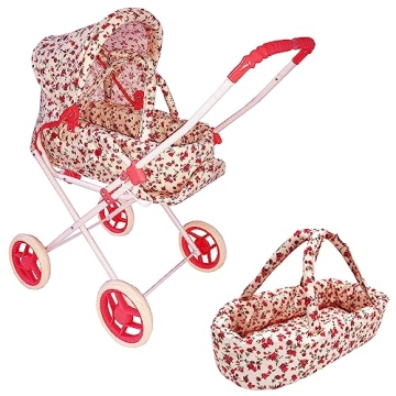 Baby Doll Stroller Play Set, 3-in-1 Babydoll Stroller with Removable Bassinet Baby Carriage for Doll...