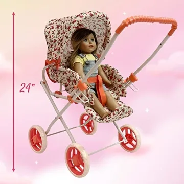 Baby Doll Stroller Play Set, 3-in-1 Babydoll Stroller with Removable Bassinet Baby Carriage for Dolls Toy Doll Stroller for Toddlers 3-4 Years, (Floral)