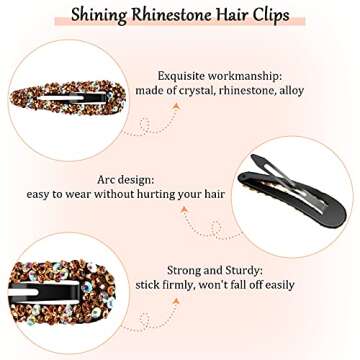 Chuangdi 12 Pieces Rhinestone Hair Clip, AB Crystal Metal Hair Clips, Crystal Hairpins Wedding Decorative Hair Clips Hair Accessories for Women Girls