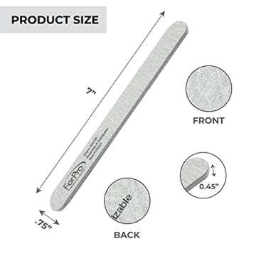 ForPro Professional Collection Zebra Foam Board, 100/180 Grit, Double-Sided Manicure Nail File, 7" L x .75" W 50-Count