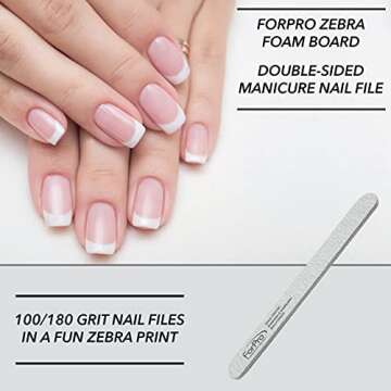 ForPro Professional Collection Zebra Foam Board, 100/180 Grit, Double-Sided Manicure Nail File, 7" L x .75" W 50-Count