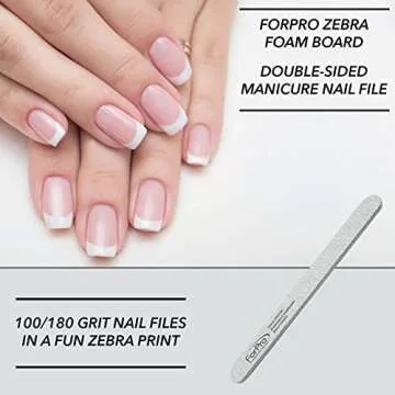 ForPro Professional Collection Zebra Foam Board, 100/180 Grit, Double-Sided Manicure Nail File, 7" L x .75" W 50-Count