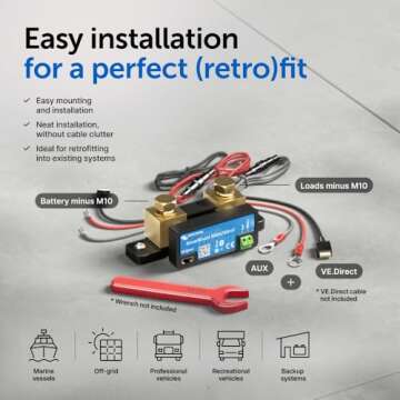 Victron Energy SmartShunt Battery Monitor (Bluetooth) - Victron Smart Shunt - 6.5V-70V, 500 amp