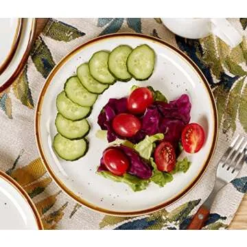 ONEMORE 10.5 Inch Ceramic Dinner Plate - Large Stoneware Dish Set of 6, Dessert Salad Plates, Microwave, Dishwasher and Oven Safe, Easy to Clean, Rustic and Speckled Style Dinnerware, Creamy White