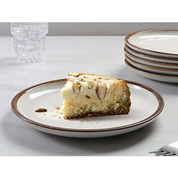 ONEMORE 10.5 Inch Ceramic Dinner Plate - Large Stoneware Dish Set of 6, Dessert Salad Plates, Microwave, Dishwasher and Oven Safe, Easy to Clean, Rustic and Speckled Style Dinnerware, Creamy White