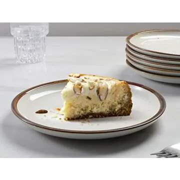 ONEMORE 10.5 Inch Ceramic Dinner Plate - Large Stoneware Dish Set of 6, Dessert Salad Plates, Microwave, Dishwasher and Oven Safe, Easy to Clean, Rustic and Speckled Style Dinnerware, Creamy White