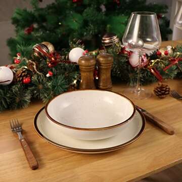 ONEMORE 10.5 Inch Ceramic Dinner Plate - Large Stoneware Dish Set of 6, Dessert Salad Plates, Microwave, Dishwasher and Oven Safe, Easy to Clean, Rustic and Speckled Style Dinnerware, Creamy White