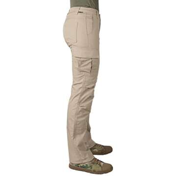 LAPG Women's Gear Stretch Tactical Pants - 7 Pocket Cargo Pants for Outdoor & Hiking, Khaki, 16 Long