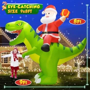 zukakii 9x8FT Christmas Inflatables Decoration Outdoor Santa Riding Giant Dinosaur Christmas Blow Up...