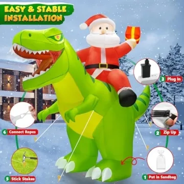 zukakii 9x8FT Inflatable Christmas Dinosaur Decoration