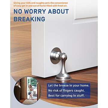 Magnetic Door Stop,EUHOME 1 Pack Stainless Steel 201 Door Catch Holder, No Drill Doorstop with 3m Self Adhesive Tape,Screws for Wall & Floor Mount,Hold Door Open