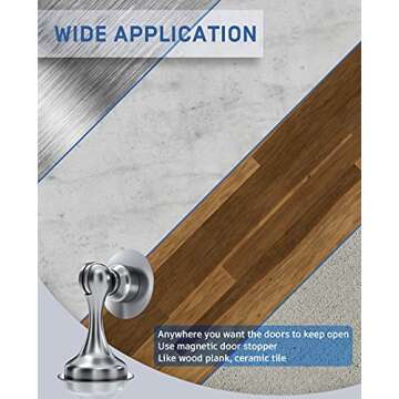 Magnetic Door Stop,EUHOME 1 Pack Stainless Steel 201 Door Catch Holder, No Drill Doorstop with 3m Self Adhesive Tape,Screws for Wall & Floor Mount,Hold Door Open