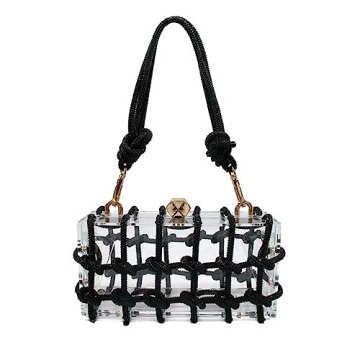 DJBM Clear Acrylic Clutch Sparkle Rhinestone Evening Bag Glitter Crystal-Embellished Rope Knot Handb...
