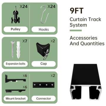 MaKefeile Ceiling Curtain Tracks Ceiling Mounted Heavy-Duty Curtains Rails Room Divider Curtain Track for Living Bedroom Shower Privacy RV Garage Divider Track and Hooks, Black 9ft.