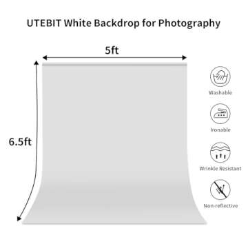 5X6.5FT White Backdrop, UTEBIT White Background for Photography, Photo Booth Backdrops for Photoshoot Backgrounds Screen Video Recording Parties Curtain