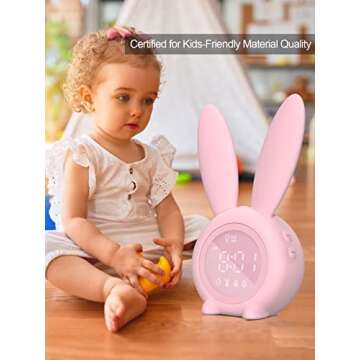 Kids Alarm Clock - Digital Wake Up Clock, Dimmable Ambient Lighting, Cute Rabbit Design, 5 Ringtones - Rechargeable, Perfect for Bedrooms