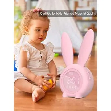Kids Alarm Clock - Digital Wake Up Clock, Dimmable Ambient Lighting, Cute Rabbit Design, 5 Ringtones - Rechargeable, Perfect for Bedrooms