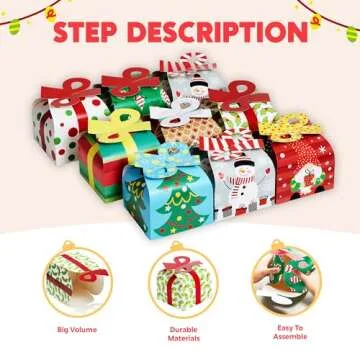 JOYIN 24 PCS 3D Christmas Goody Gift Boxes with Bow for Holiday Xmas Goodie Paper Boxes, School Classroom Party Favor Supplies, Candy Treat Cardboard Cookie Boxes