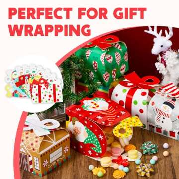 JOYIN 24 PCS 3D Christmas Goody Gift Boxes with Bow for Holiday Xmas Goodie Paper Boxes, School Classroom Party Favor Supplies, Candy Treat Cardboard Cookie Boxes
