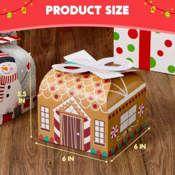 JOYIN 24 PCS 3D Christmas Goody Gift Boxes with Bow for Holiday Xmas Goodie Paper Boxes, School Classroom Party Favor Supplies, Candy Treat Cardboard Cookie Boxes
