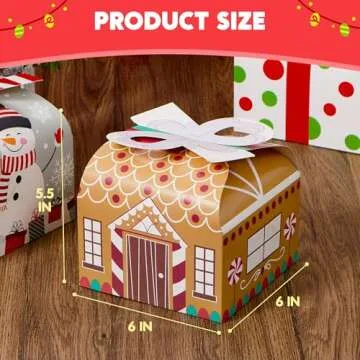 JOYIN 24 PCS 3D Christmas Goody Gift Boxes with Bow for Holiday Xmas Goodie Paper Boxes, School Classroom Party Favor Supplies, Candy Treat Cardboard Cookie Boxes
