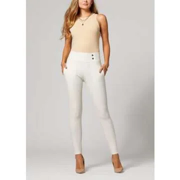Conceited Dress Pants Women - Stretchy - Tummy Control - All Day Comfort Wear to Work - Womens Dress Pants in Regular and Plus Size - Off-White - Medium