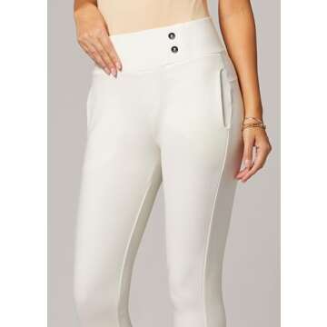 Conceited Dress Pants Women - Stretchy - Tummy Control - All Day Comfort Wear to Work - Womens Dress Pants in Regular and Plus Size - Off-White - Medium