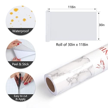 YENHOME Peel and Stick Grey Marble Contact Paper