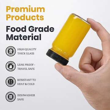 15 Pack 2 oz Glass Shot Mini Bottles w/ Black Lids & 15 Labels - Small Clear Jar for Ginger, Wellness Shot, Juice, Sample, Whiskey - Travel Essentials - Wide Mouth, Leakproof, Dishwasher Safe