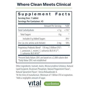 Hyperbiotics Vital Nutrients Pro Dental Probiotic | Bad Breath Treatment | 45 Mint Tablets