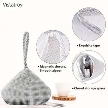 VISTATROY Women's Evening Bag Sparkly Rhinestone Purse Triangle Designer Chain Clutch Purse Bag Part...