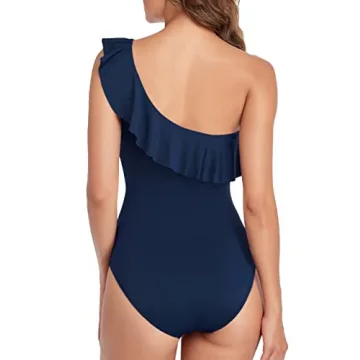 Hilor Women's One Piece Asymmetric Ruffle Swimsuit