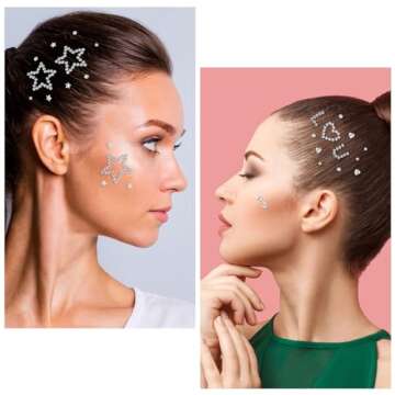 OIIKI 4 Sheets Star Hair Face Jewels, Self-adhesive Acrylic White Rhinestones Stickers, Heart Star L...