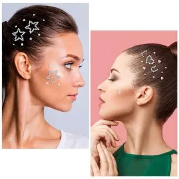 OIIKI 4 Sheets Star Hair Face Jewels, Self-adhesive Acrylic White Rhinestones Stickers, Heart Star L...