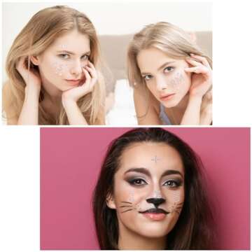 OIIKI 4 Sheets Star Hair Face Jewels, Self-adhesive Acrylic White Rhinestones Stickers, Heart Star Letter Number Face Hair Gems Stick on, Women Body Jewelry Decorations for Makeup, Parties, Festival