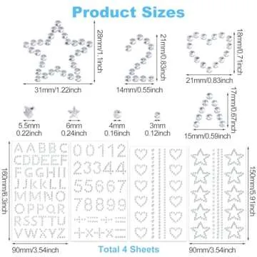 OIIKI 4 Sheets Star Hair Face Jewels, Self-adhesive Acrylic White Rhinestones Stickers, Heart Star Letter Number Face Hair Gems Stick on, Women Body Jewelry Decorations for Makeup, Parties, Festival
