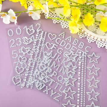 OIIKI 4 Sheets Star Hair Face Jewels, Self-adhesive Acrylic White Rhinestones Stickers, Heart Star Letter Number Face Hair Gems Stick on, Women Body Jewelry Decorations for Makeup, Parties, Festival