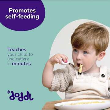 doddl Toddler Utensils - Ergonomic Fork Spoon Knife Set for Self Feeding, Indigo