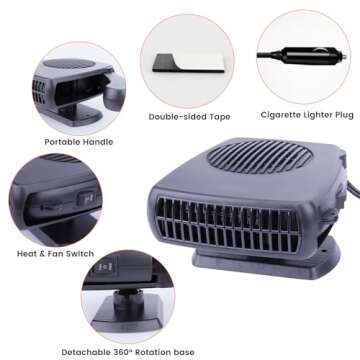 Car Heater,200W Portable Fast Heating Auto Car Heater Defroster Windshield Defogger Automobile Windscreen Plug in Cigarette Lighter 360 Degree Rotary (12V) (Large Size)