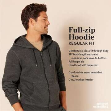Amazon Essentials Men's Full-Zip Fleece Hoodie (Available in Big & Tall), Bright White, Large
