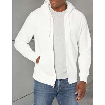 Amazon Essentials Men's Full-Zip Fleece Hoodie (Available in Big & Tall), Bright White, Large